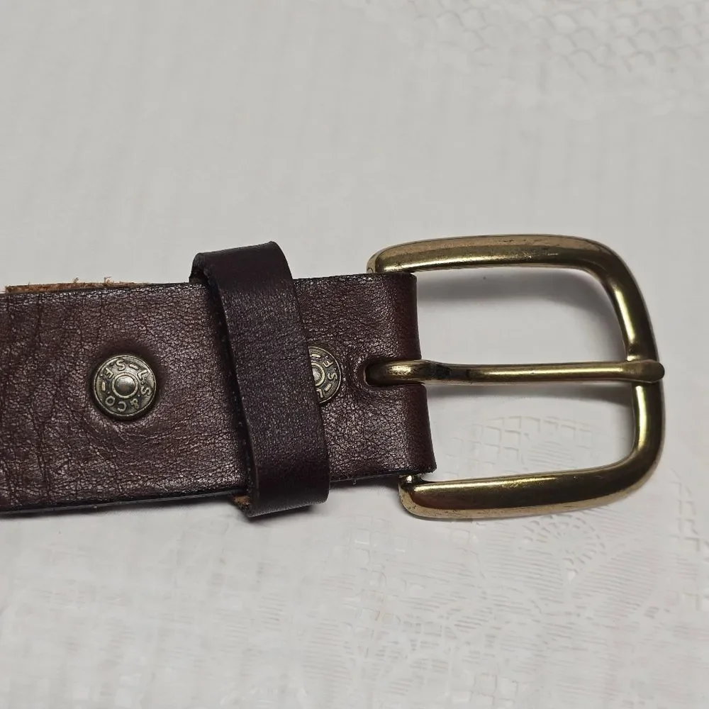 Levis Mens Full Grain Brown Genuine Leather Belt Size 44 Vintage Made In USA